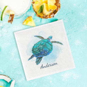 Watercolor Sea Turtle Ocean Aqua Blue Napkins