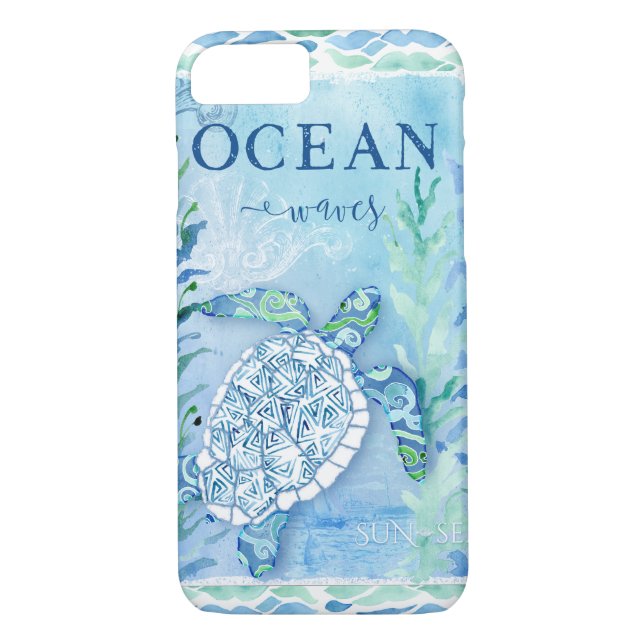 Watercolor Sea Turtle Ocean Modern Beach Triangle Case-Mate iPhone Case (Back)