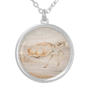 Watercolor Sea Turtle Ocean Sea Animal Nature Art Silver Plated Necklace