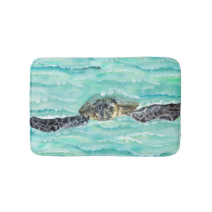 Watercolor Sea Turtle Ocean Swim Bath Mat