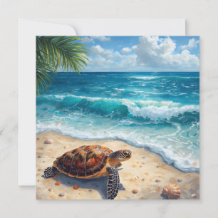 Watercolor Sea Turtle on Sandy Tropical Beach  Card