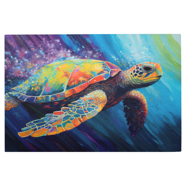 Watercolor Sea Turtle Painting Metal Print (Front)