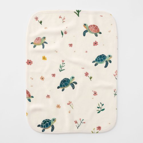 Watercolor Sea Turtle Pattern Cute Coastal Floral Baby Burp Cloth