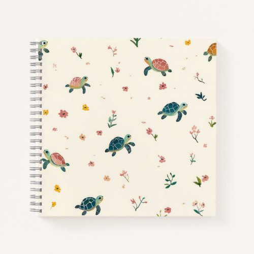Watercolor Sea Turtle Pattern Cute Coastal Floral  Notebook