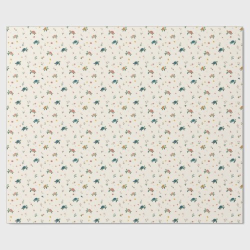 Watercolor Sea Turtle Pattern Cute Coastal Floral Wrapping Paper