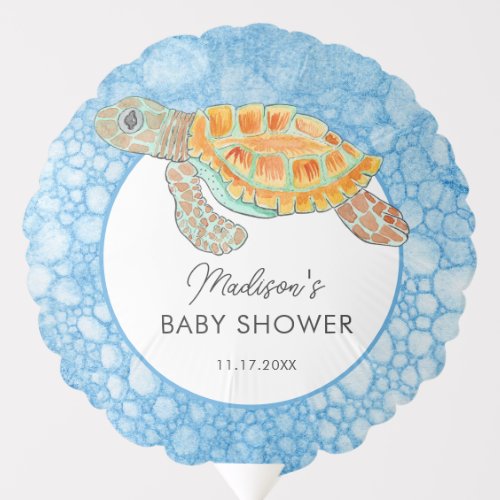 Watercolor Sea Turtle Personalized Baby Shower Balloon