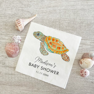 Watercolor Sea Turtle Personalized Baby Shower Napkins