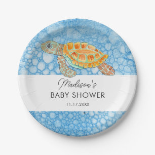 Watercolor Sea Turtle Personalized Baby Shower Paper Plates