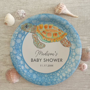 Watercolor Sea Turtle Personalized Baby Shower Paper Plates