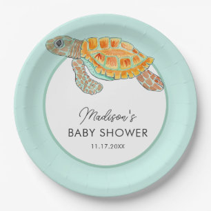 Watercolor Sea Turtle Personalized Baby Shower Paper Plates