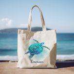 Watercolor Sea Turtle Personalized Name Tote Bag at Zazzle