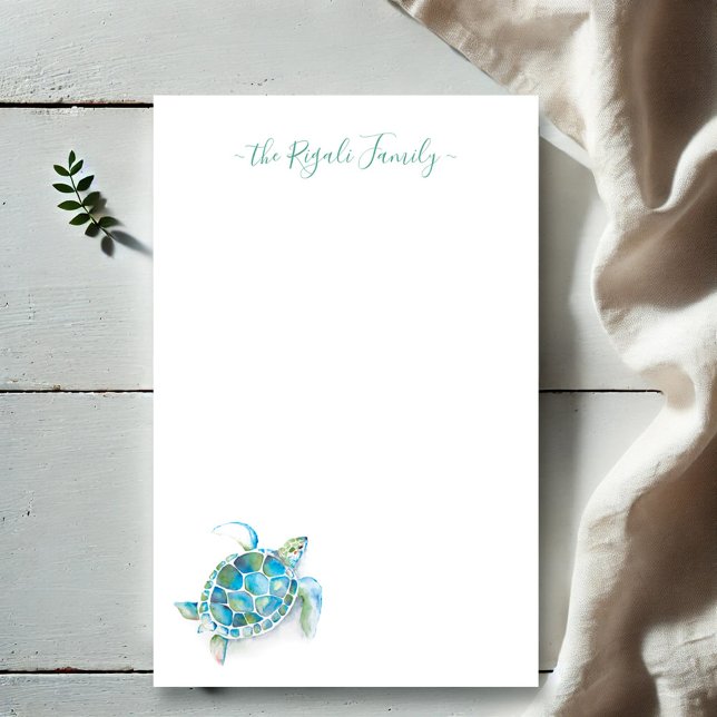 Watercolor Sea Turtle Personalized Stationery (Personalized stationery featuring watercolor sea turtle art by Victoria Grigaliunas Do Tell A Belle)