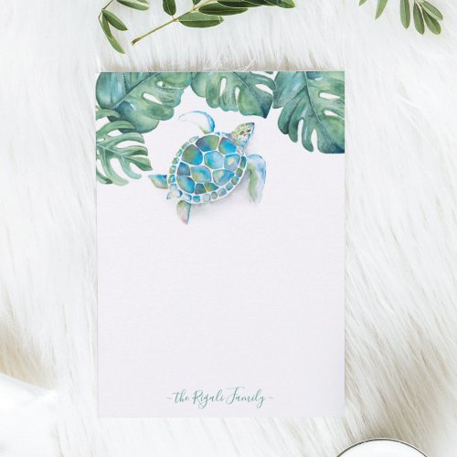 Watercolor Sea Turtle Personalized Stationery Note Card