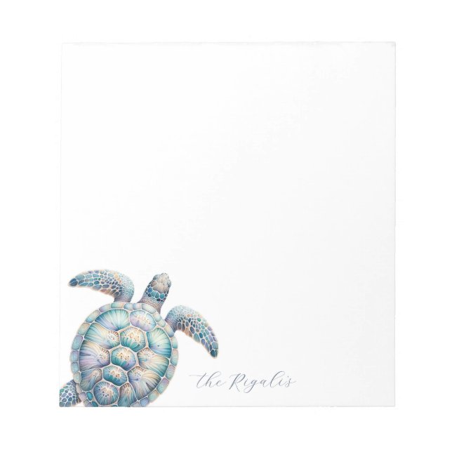 Watercolor Sea Turtle Personalized Stationery Notepad (Front)