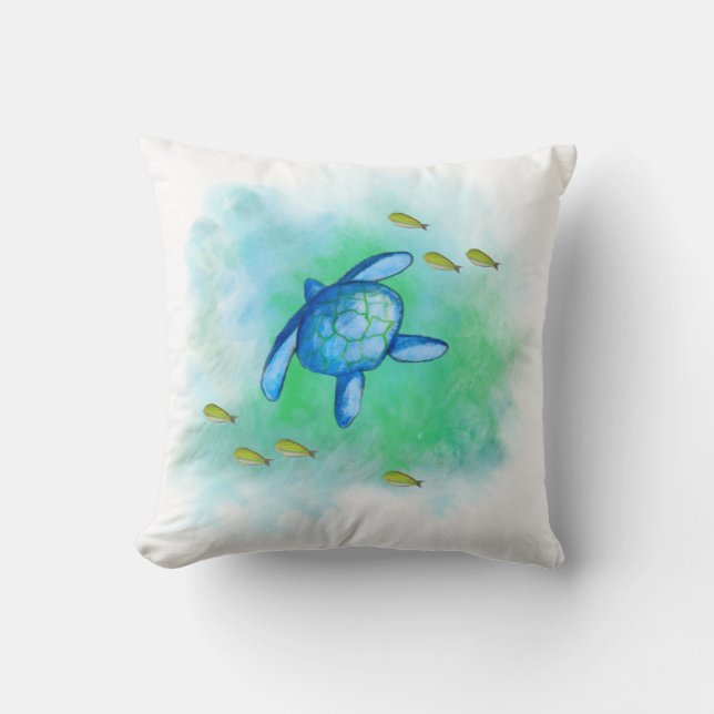 Watercolor Sea Turtle Pillow (Front)