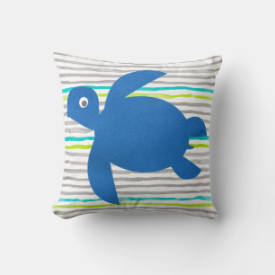 Watercolor Sea Turtle Shibori Stripe Reversible Throw Pillow