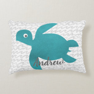 Watercolor Sea Turtle Shibori Wave Accent Pillow