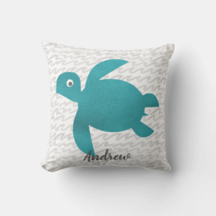 Watercolor Sea Turtle Shibori Wave And Stripes Throw Pillow