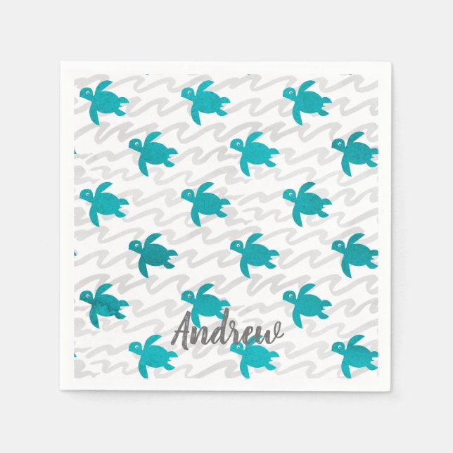 Watercolor Sea Turtle Shibori Wave Napkins (Front)