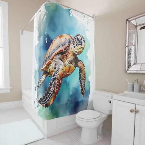 Watercolor Sea Turtle Shower Curtain