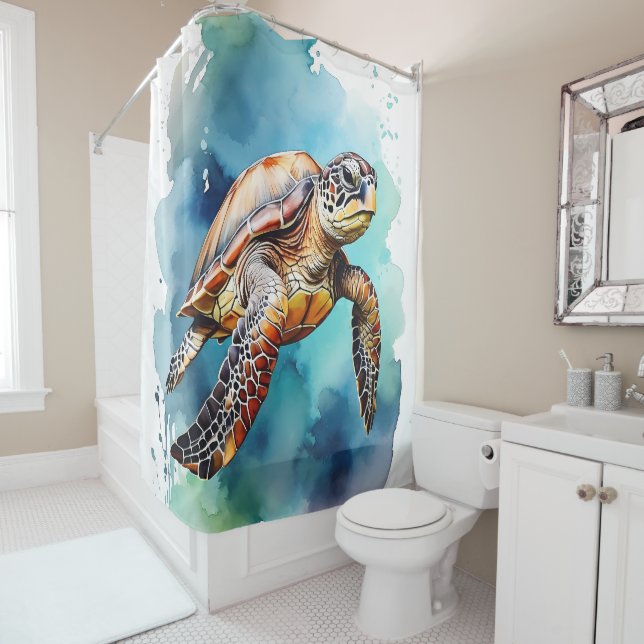 Watercolor Sea Turtle Shower Curtain (In Situ)
