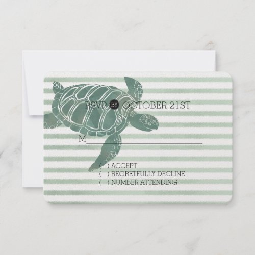 Watercolor Sea Turtle Stripes Wedding RSVP