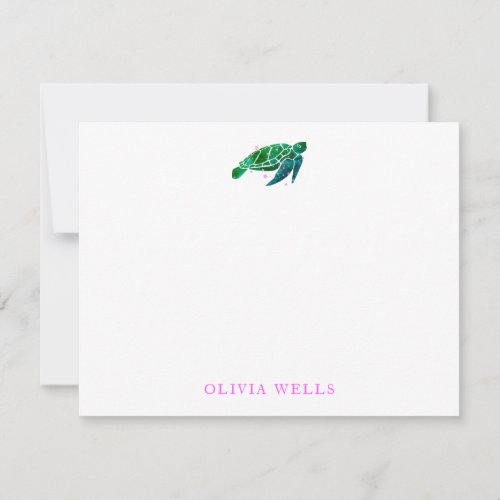 Watercolor Sea Turtle  Thank You Note Card