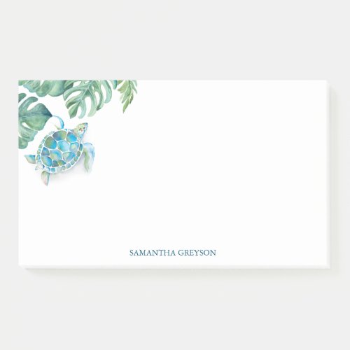 Watercolor Sea Turtle Tropical Greenery Post_it Notes