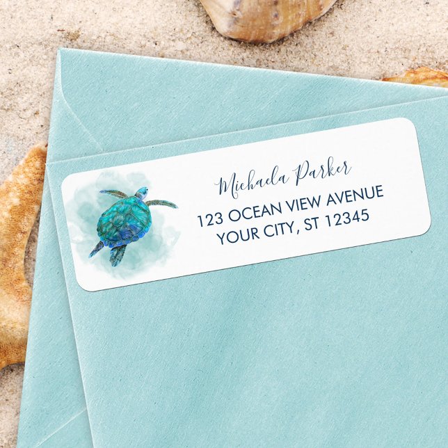Watercolor Sea Turtle Tropical Ocean Address Label (Creator Uploaded)