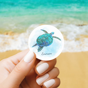 Watercolor Sea Turtle Tropical Ocean Classic Round Sticker
