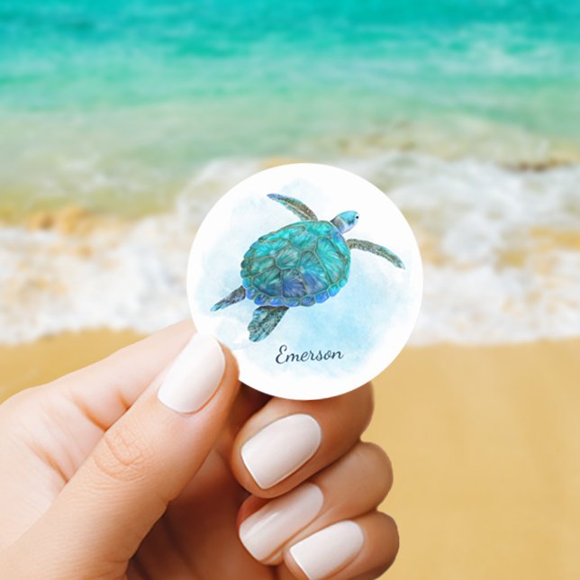 Watercolor Sea Turtle Tropical Ocean Classic Round Sticker (Creator Uploaded)