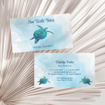 Watercolor Sea Turtle Tropical Teal Aqua Blue Business Card by CreativeHorizon at Zazzle