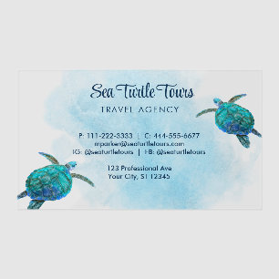 Watercolor Sea Turtle Tropical Teal Aqua Blue Clear Business Cards