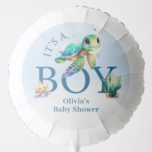 Watercolor Sea Turtle Under the Sea Baby Shower Balloon