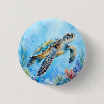 Watercolor Sea Turtle Underwater