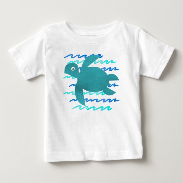 Watercolor Sea Turtle Waves Baby T-Shirt (Front)