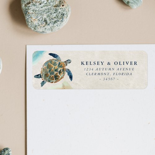 Watercolor Sea Turtle Wedding Bride Groom Label