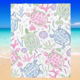 Watercolor Sea Turtles Coastal Beach Fleece Blanket