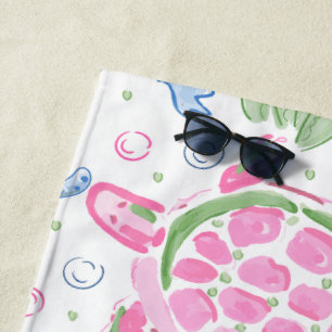 Watercolor Sea Turtles Coastal Ocean Beach Towel