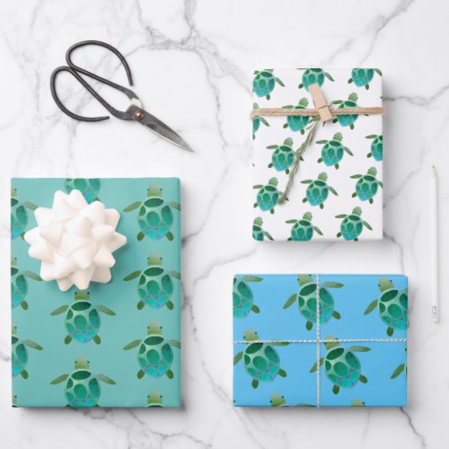 Watercolor Sea Turtles Gift Wrap Trio