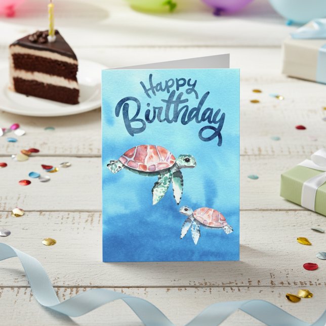 Watercolor Sea Turtles Happy Birthday Card (Creator Uploaded)