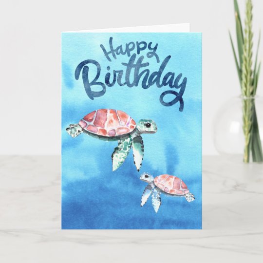 Watercolor Sea Turtles Happy Birthday Card | Zazzle.com