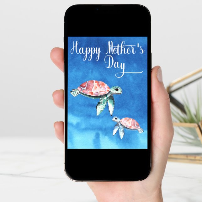 Watercolor Sea Turtles Happy Mother's day Card (Front Digital)