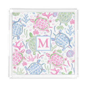 Watercolor Sea Turtles Monogram Acrylic Tray