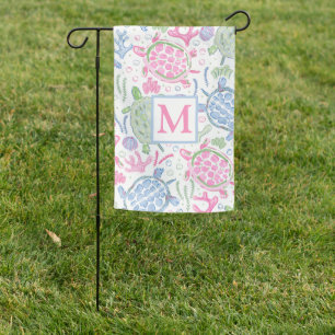 Watercolor Sea Turtles / Monogram Coastal Ocean Garden Flag
