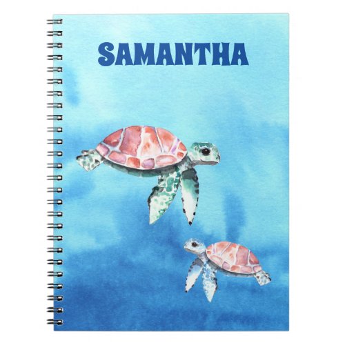 Watercolor Sea Turtles Monogram Name Notebook