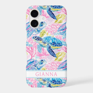 Watercolor Sea Turtles Monogrammed iPhone 17 Case