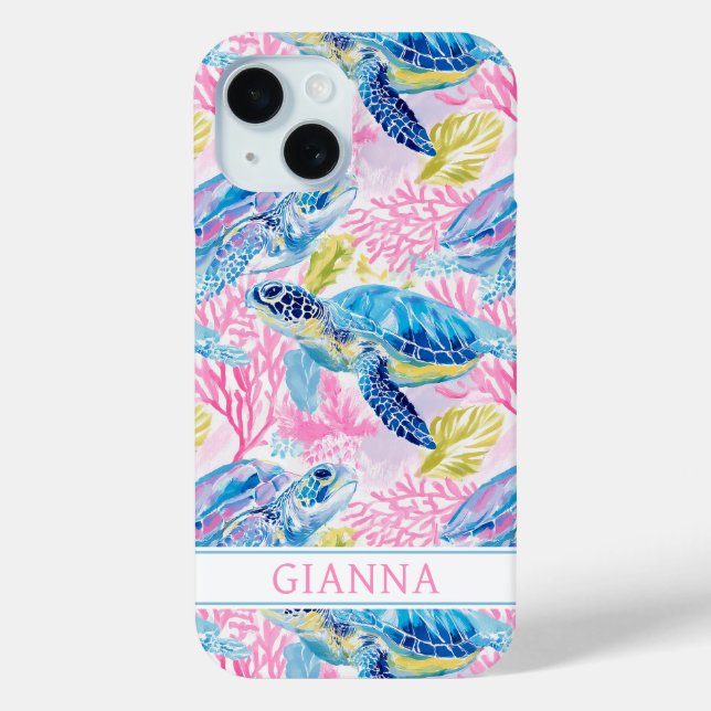 Watercolor Sea Turtles Monogrammed Case-Mate iPhone Case (Back)