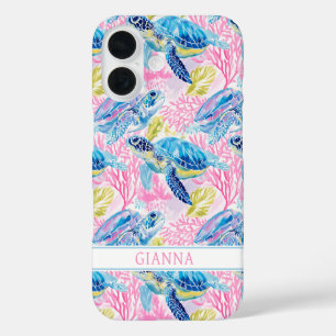 Watercolor Sea Turtles Monogrammed iPhone 16 Case