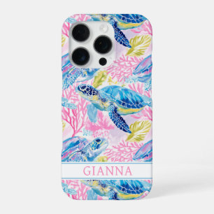 Watercolor Sea Turtles Monogrammed iPhone 16 Pro Case